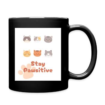 Stay Pawsitive Katzen süß Kinder positiv Pfoten - Tasse einfarbig - Schwarz - Rechts