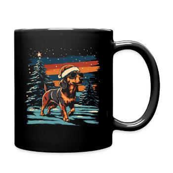 Dackel mit Weihnachtsmütze und Sonnenbrille - Tasse einfarbig - Schwarz - Rechts