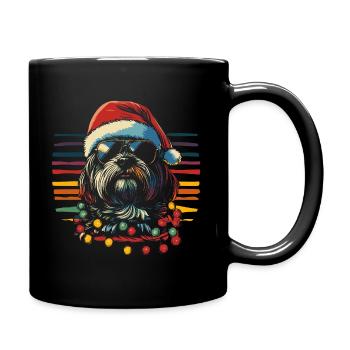 Havaneser mit Sonnenbrille und Weihnachtsmütze - Tasse einfarbig - Schwarz - Rechts