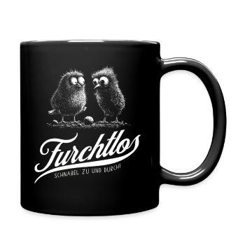 Zwei mutige Küken mit dem Spruch „Furchtlos“ - Tasse einfarbig - Schwarz - Rechts