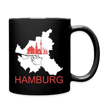 Hamburg Skyline Map - Weiß-Rot - Tasse einfarbig - Schwarz - Rechts