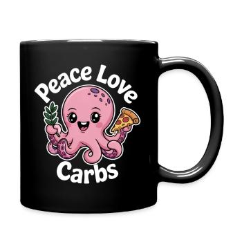 Cute Octopus with Peace Sign and Pizza - Full Colour Mug - black - Right