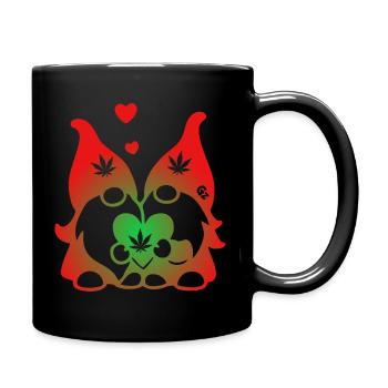 Kifferzwerge mit Hanf-Herz - Tasse einfarbig - Schwarz - Rechts