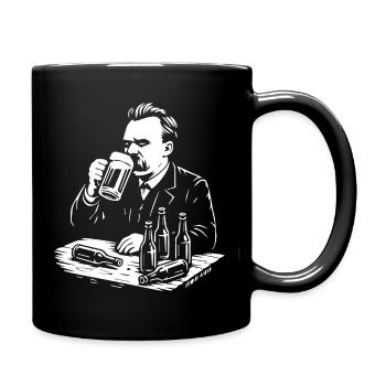 Friedrich Nietzsche trinkt Bier Illustration - Tasse einfarbig - Schwarz - Rechts