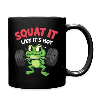 Lustiger Frosch mit Hantel - Tasse einfarbig - Schwarz - Rechts