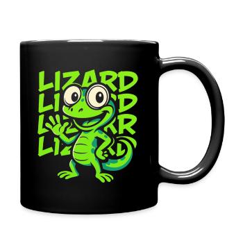 Funny Cartoon Gecko – Green Reptile Trend - Full Colour Mug - black - Right