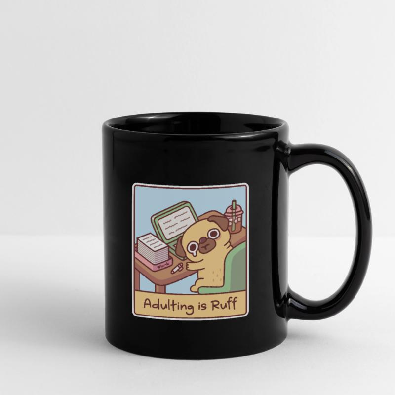 Überlasteter trauriger Mops, der erwachsen wird, ist Ruff Funny Tasse einfarbig