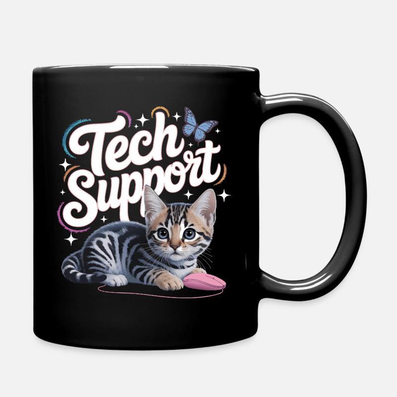 Funny Tech Support Cute Cat Ironic IT - Tasse einfarbig - Schwarz