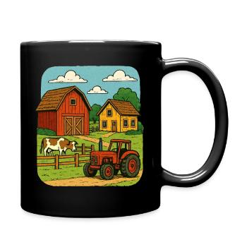 Ländliche Farm mit rotem Traktor - Tasse einfarbig - Schwarz - Rechts
