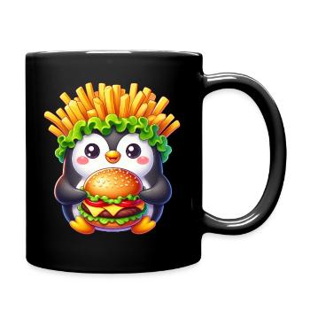 pingouin mignon avec burger frites design de restauration rapide - Mug uni - noir - Droite