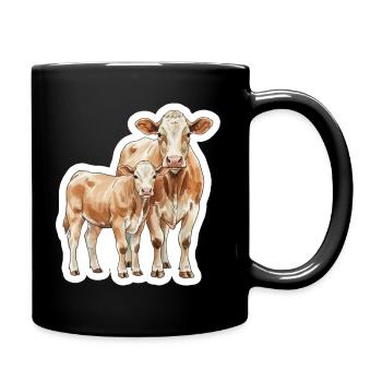 Kuh und Kalb – Aquarellkunst mit Herz - Tasse einfarbig - Schwarz - Rechts