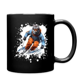 Wolf Ski Skifahren - Tasse einfarbig - Schwarz - Rechts