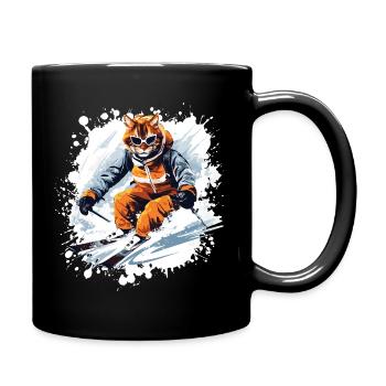 Katze Ski Skifahren - Tasse einfarbig - Schwarz - Rechts