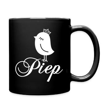 Spatz Piep mit Krone – Piepmatz Vogel Cartoon - Tasse einfarbig - Schwarz - Rechts