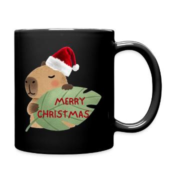 Ours de Noël avec salutation de feuille - Mug uni - noir - Droite