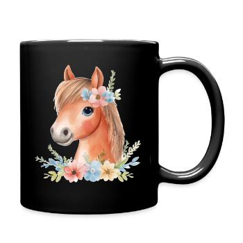 Cute horse with flowers - Full Colour Mug - black - Right