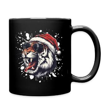 Tiger Weihnachten Lustig - Tasse einfarbig - Schwarz - Rechts
