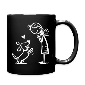 Herzliche Freundschaft zwischen Mensch und Hund - Tasse einfarbig - Schwarz - Rechts