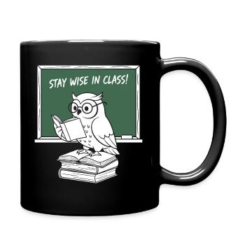 Wise owl reading in class - Full Colour Mug - black - Right