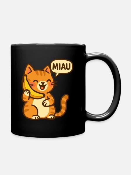 Telefonierende Katze - Tasse einfarbig - Schwarz