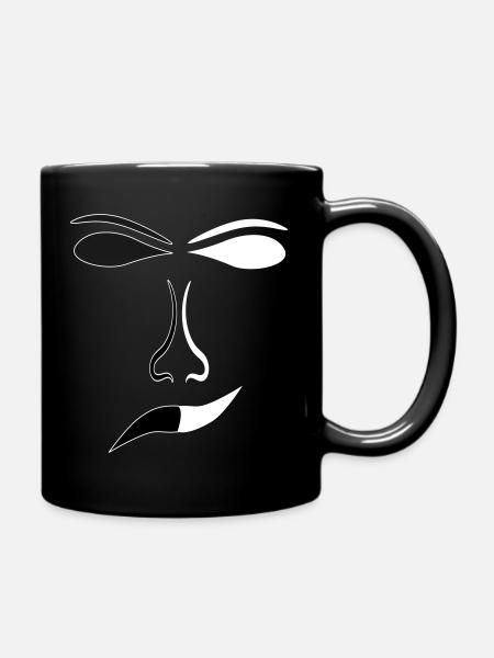 Abstrakte Gesichtslinien Kontrast Maske - Tasse einfarbig - Schwarz