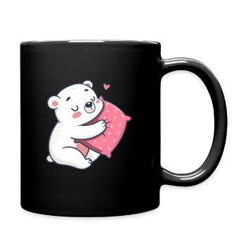 Kuschebär auf rosa Polster - Tasse einfarbig - Schwarz - Rechts