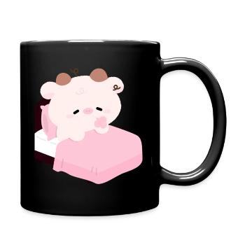 Schläfrige rosa Kuh Kawaii Schlafenszeit - Tasse einfarbig - Schwarz - Rechts