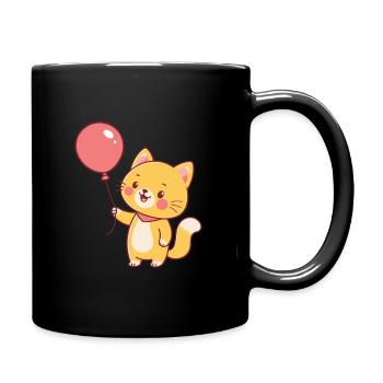Chat kawaii et ballon rose - Mug uni - noir - Droite
