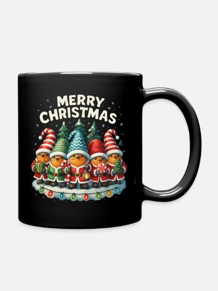 Lustiges Rotkehlchen Weihnachten Geschenk Süß - Tasse einfarbig - Schwarz