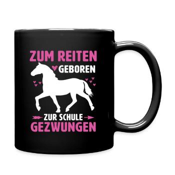 Né pour monter, forcé à l’école, chevaux - Mug uni - noir - Droite