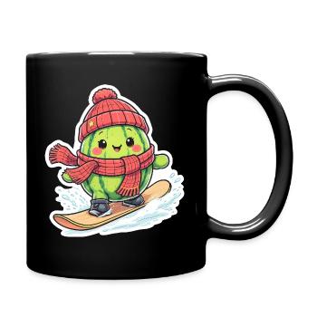 Kawaii Watermelon Snowboarding in Winter - Full Colour Mug - black - Right