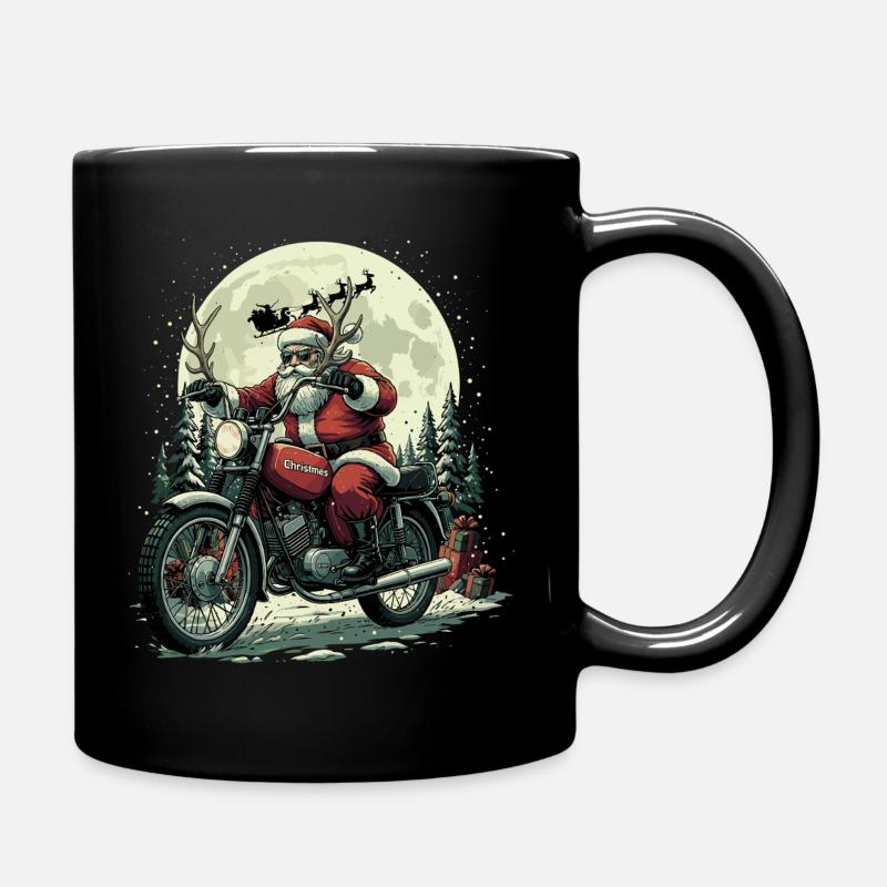 Lustiger Biker Weihnachtsmann Motorrad - Tasse einfarbig - Schwarz