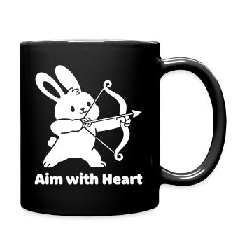 Hase mit Bogen Herzmotiv - Tasse einfarbig - Schwarz - Rechts
