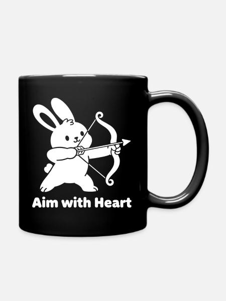 Hase mit Bogen Herzmotiv - Tasse einfarbig - Schwarz