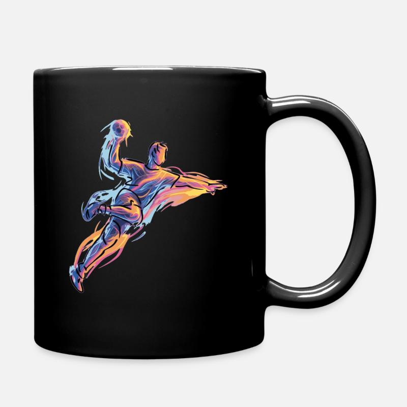 Projection dynamique de handball dans des flammes néon - Mug uni - noir