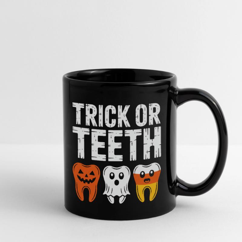 Trick oder Teeth Halloween-T-Shirt Tasse einfarbig