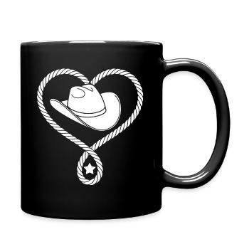 Herz aus Seil mit Cowboyhut - Tasse einfarbig - Schwarz - Rechts