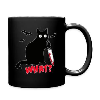 Midnight Cat Blood Knife WHAT funny - Full Colour Mug - black - Right