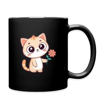 Chat kawaii et fleur pastel - Mug uni - noir - Droite