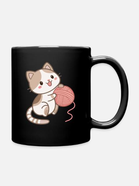 Kätzchen und Wollknäuel - Tasse einfarbig - Schwarz