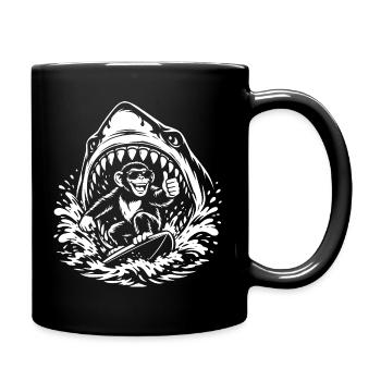 Surfing Monkey in Shark Wave - Full Colour Mug - black - Right