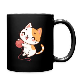 Happy Kitten und Garn - Tasse einfarbig - Schwarz - Rechts