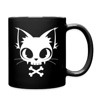 Totenkopf Katze | Kawaii Skull & Bones Motiv - Tasse einfarbig - Schwarz - Rechts