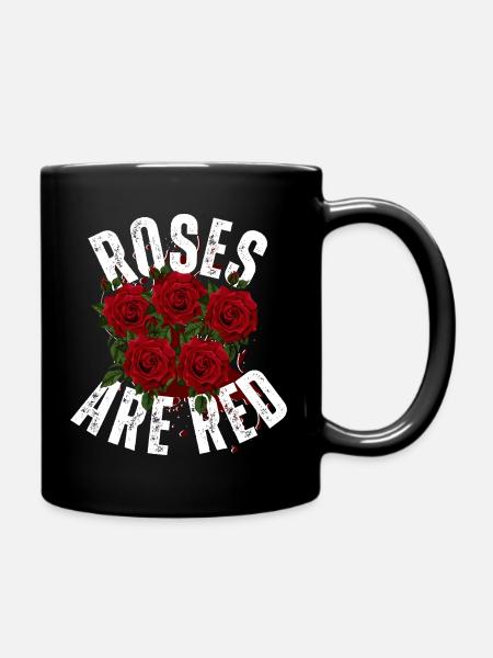 Elegant Red Roses Splatter Art - Floral Graphic - Full Colour Mug - black