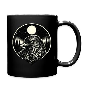 Messager Sombre - Corbeau en style gravure sur bois - Mug uni - noir - Droite