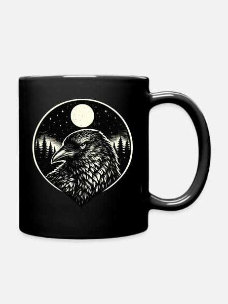Dark Messenger - Rabe im Woodcut Stil - Tasse einfarbig - Schwarz