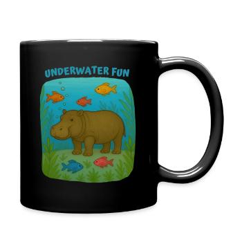 Hippopotamus in underwater play - Full Colour Mug - black - Right