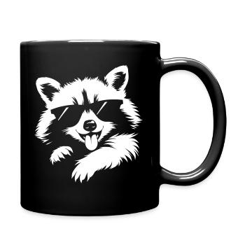 Cool raccoon – sunglasses & tongue out - Full Colour Mug - black - Right