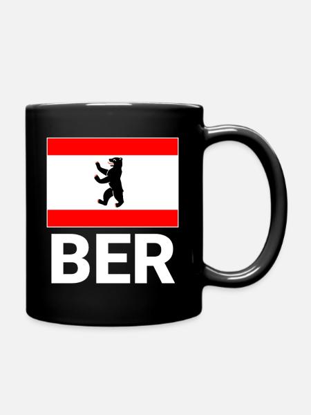 Berliner Flagge mit BER Abkürzung - Tasse einfarbig - Schwarz