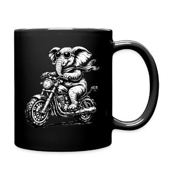 Elephant on motorcycle with style - Full Colour Mug - black - Right